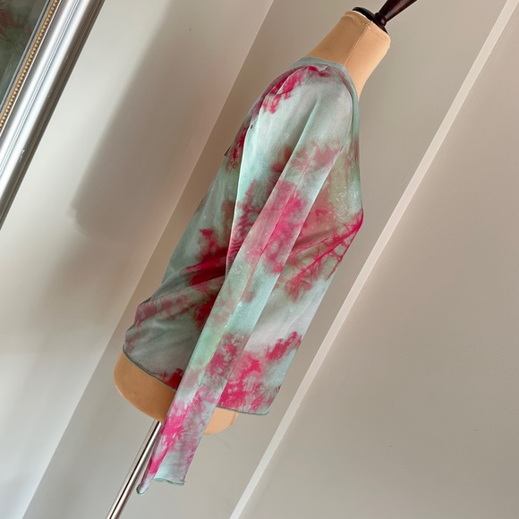 NWT ZARA Green Pink Tie Dye Mesh Long Sleeve Top M - Picture 12 of 14